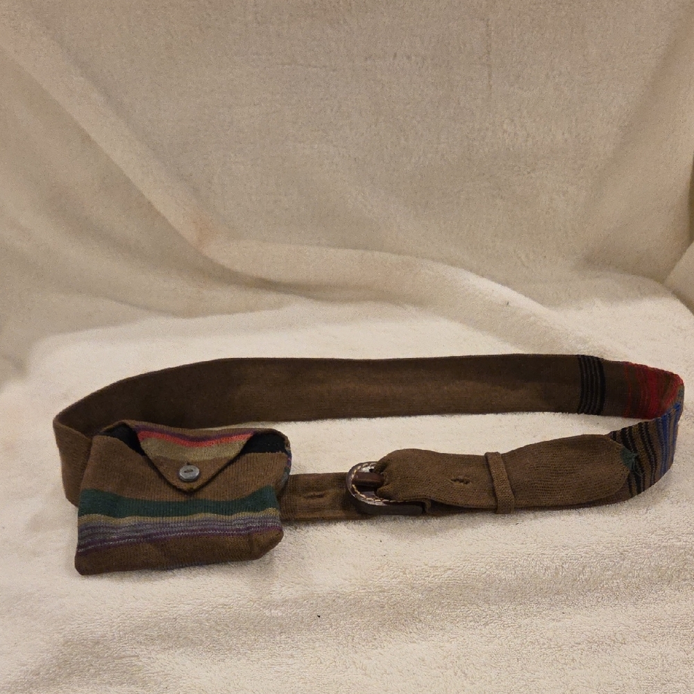 Brown Multicolor Cloth Women's Belt With Pocket, 37" Long